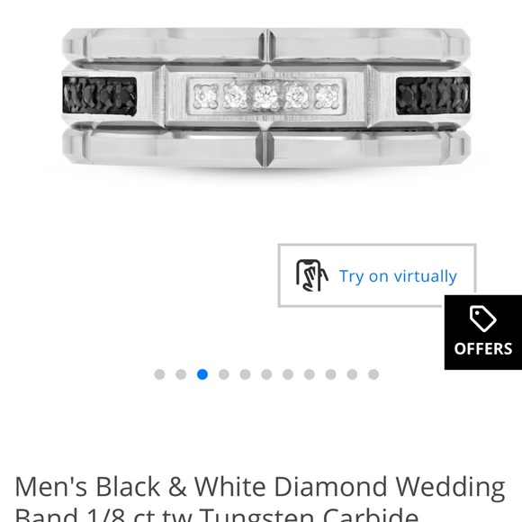 Brand New Men's Silver and Black Wedding Band 1/8 ct